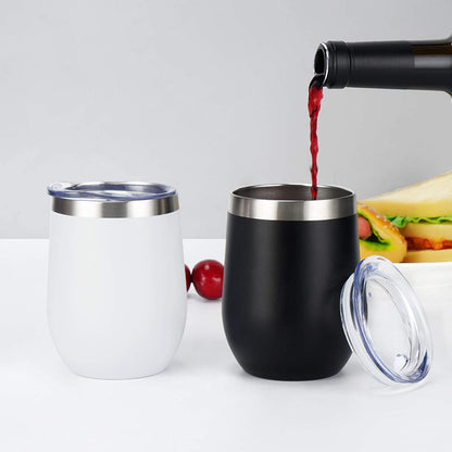 4 Pack 12Oz Stainless Steel Stemless Wine Glasses, Insulated Wine Tumbler, Stainless Steel Wine Tumbler Cups with Lids and Straws for Coffee, Cocktails, Wine, Champaign, Black…